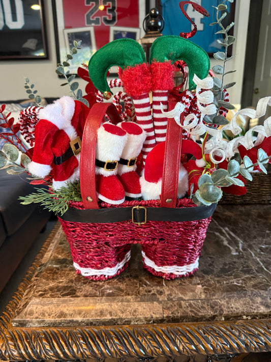 Santa’s Pants & Elf Legs Christmas Arrangement – Whimsical Holiday Centerpiece | Madison on Main | One of a Kind