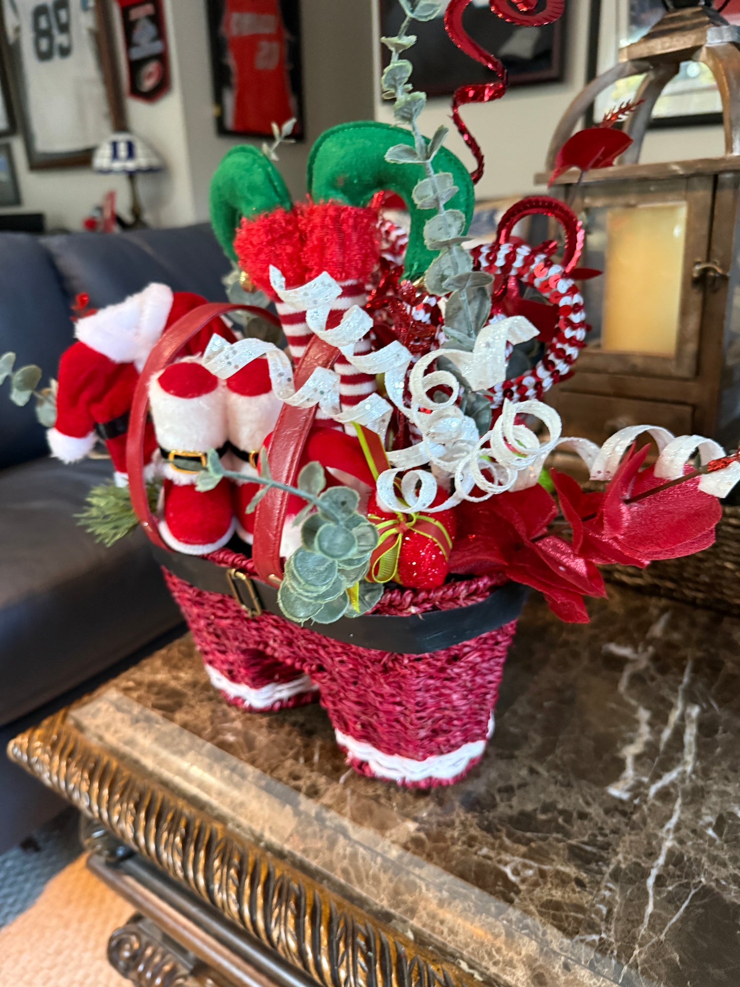 Santa’s Pants & Elf Legs Christmas Arrangement – Whimsical Holiday Centerpiece | Madison on Main | One of a Kind