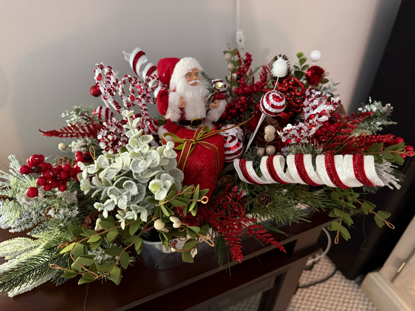 Floral Santa Christmas Arrangement – Festive Holiday Centerpiece | Madison on Main | One of a Kind