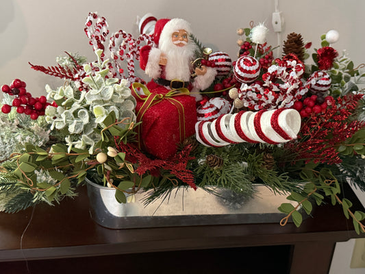 Floral Santa Christmas Arrangement – Festive Holiday Centerpiece | Madison on Main | One of a Kind