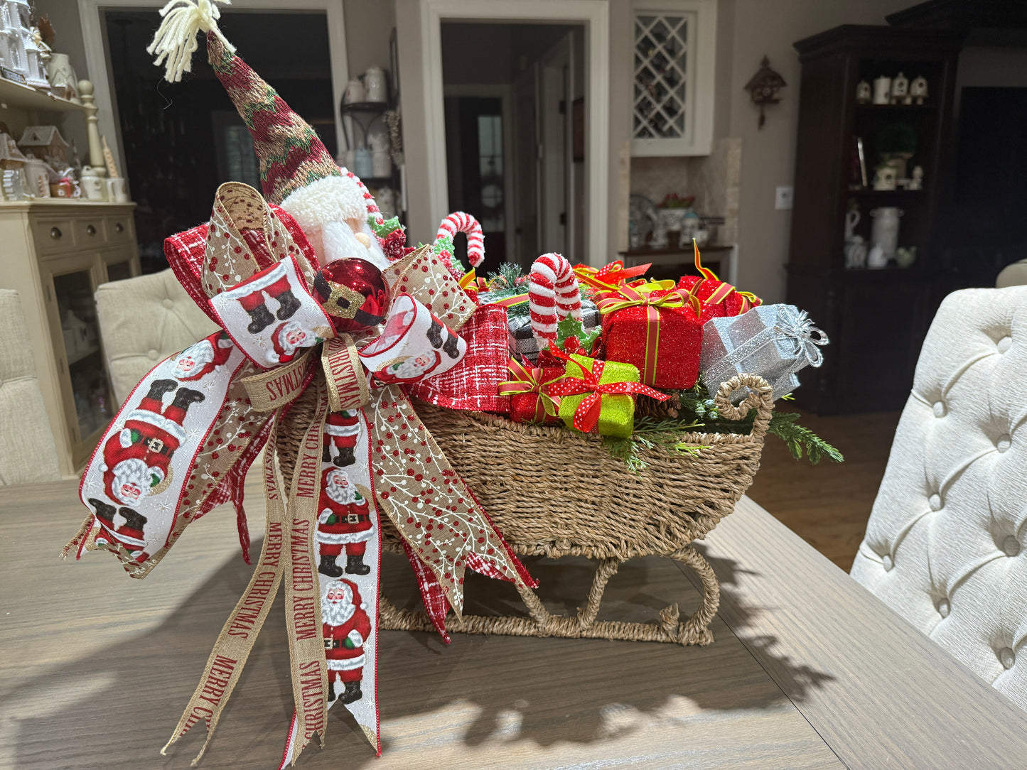 Santa’s Sleigh Christmas Arrangement with Gifts and Candy Canes