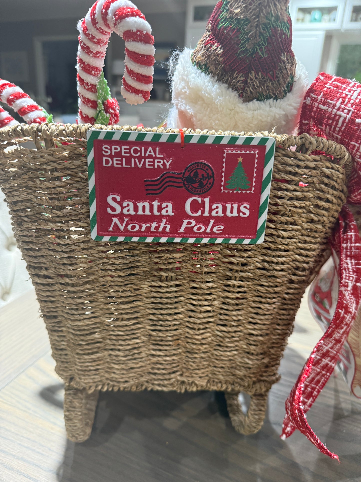 Santa’s Sleigh Christmas Arrangement with Gifts and Candy Canes
