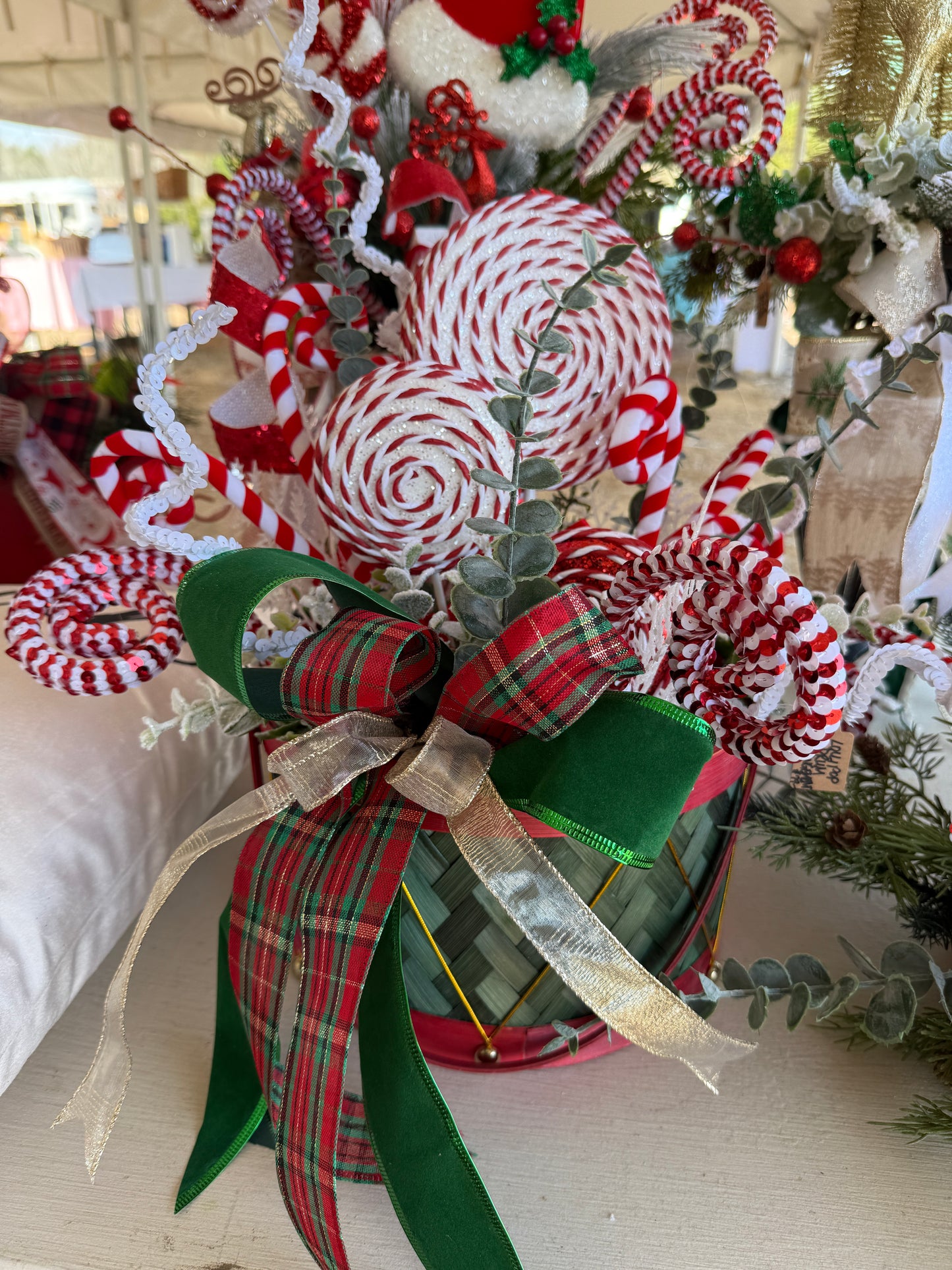 Candy Cane Delight Christmas Drum Arrangement – Festive Red & Green Holiday Centerpiece