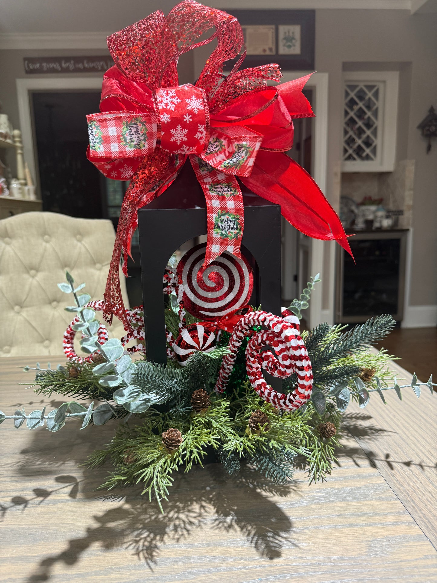 Candy Cane Christmas Lantern Arrangement