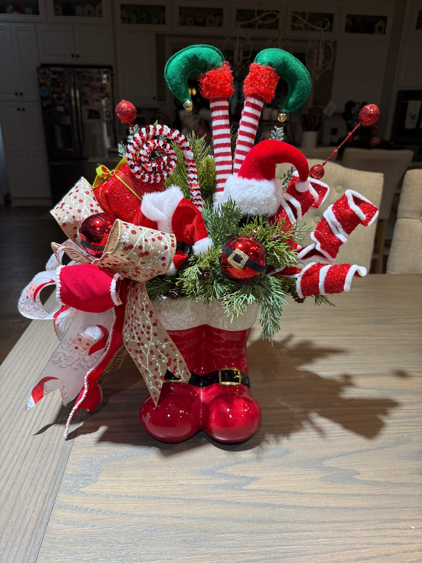 Whimsical Elf Boot Christmas Arrangement