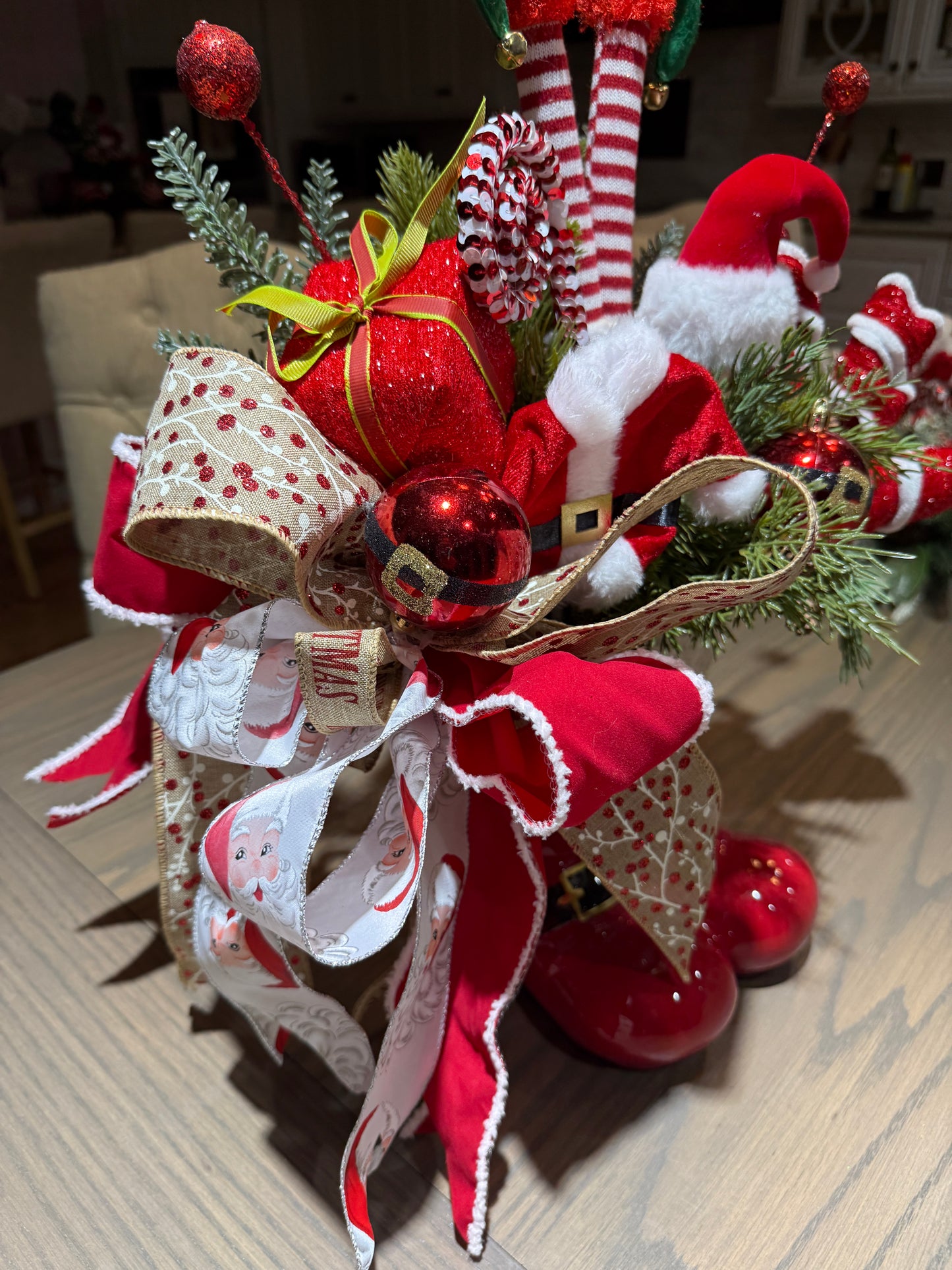 Whimsical Elf Boot Christmas Arrangement