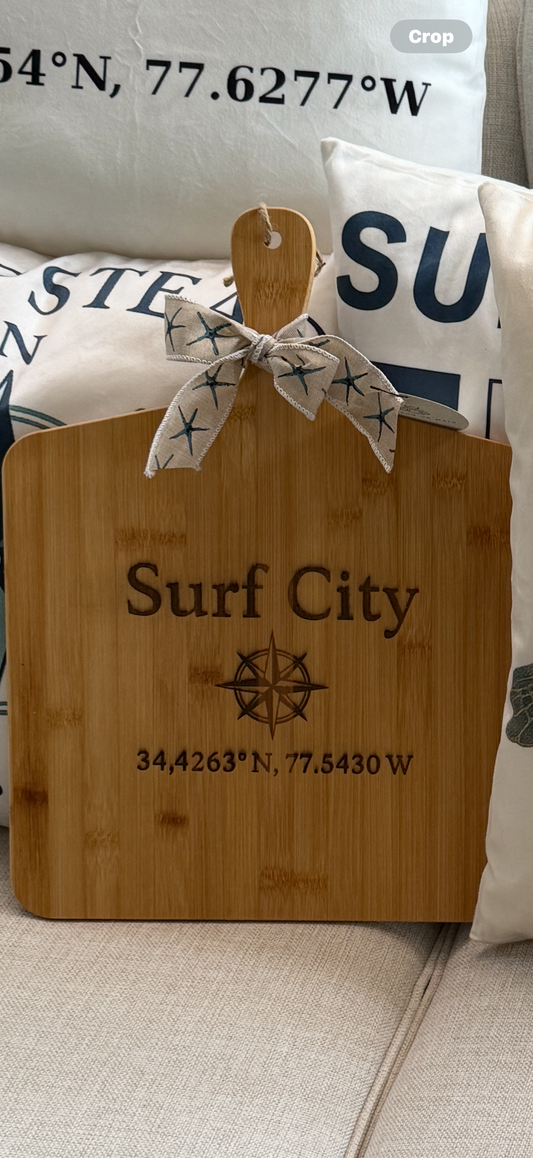 Surf City Compass Coordinates Cutting Board