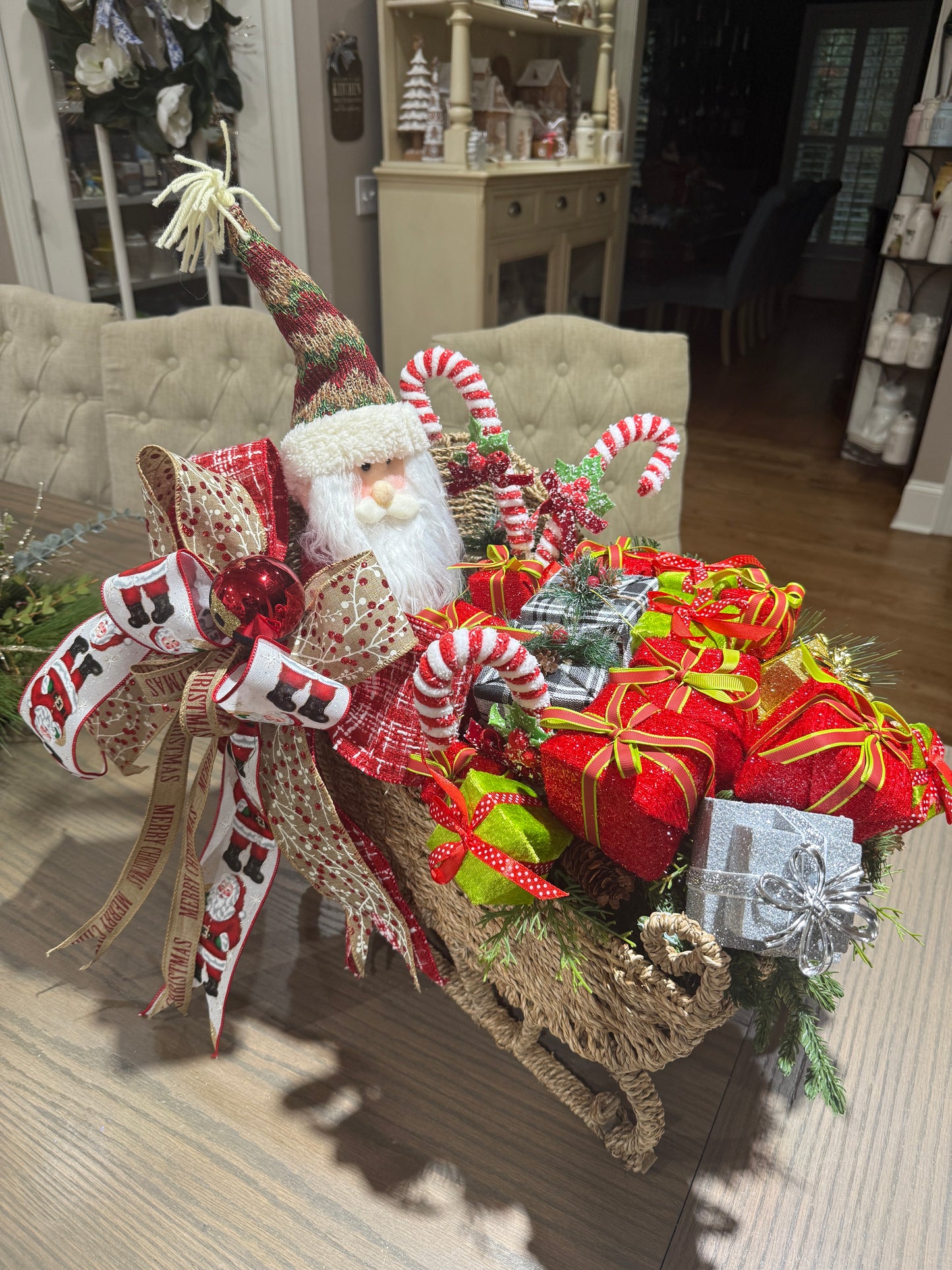 Santa’s Sleigh Christmas Arrangement with Gifts and Candy Canes