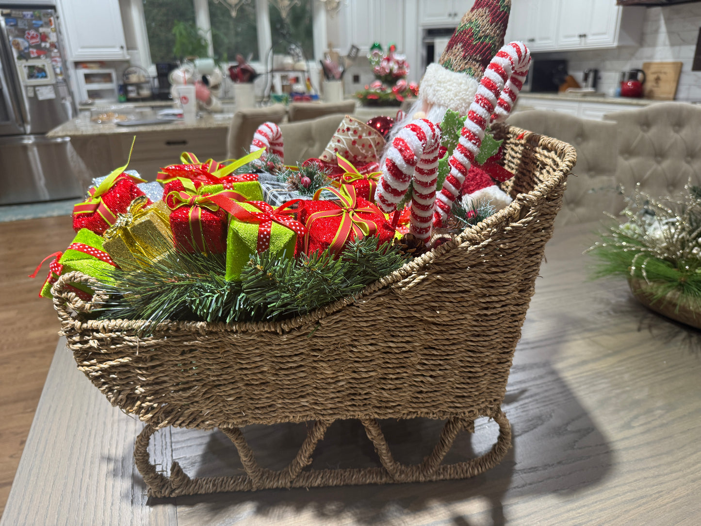 Santa’s Sleigh Christmas Arrangement with Gifts and Candy Canes