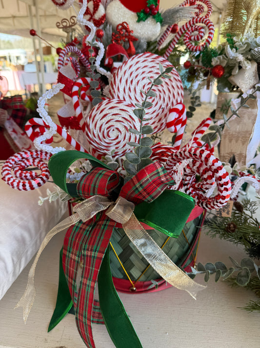 Candy Cane Delight Christmas Drum Arrangement – Festive Red & Green Holiday Centerpiece