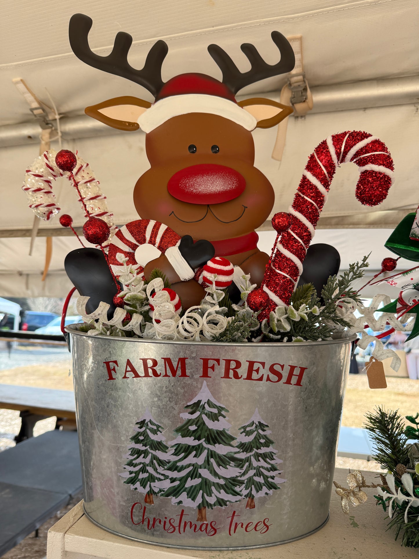 🎄 Farm Fresh Reindeer Christmas Centerpiece – Handmade Holiday Arrangement