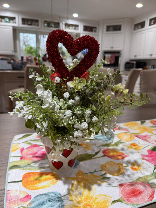 Valentine’s Heart Topiary Floral Arrangement in Decorative Ceramic Pot