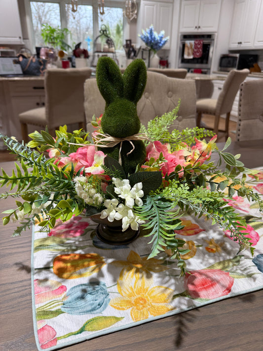 Spring Bunny Floral Arrangement with Lush Greenery