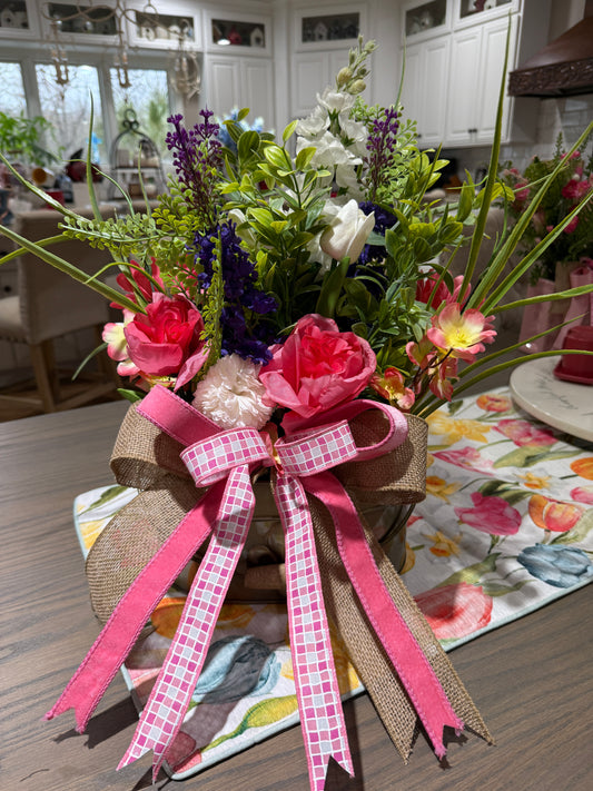 Spring Garden Floral Arrangement in Antique Brass Container