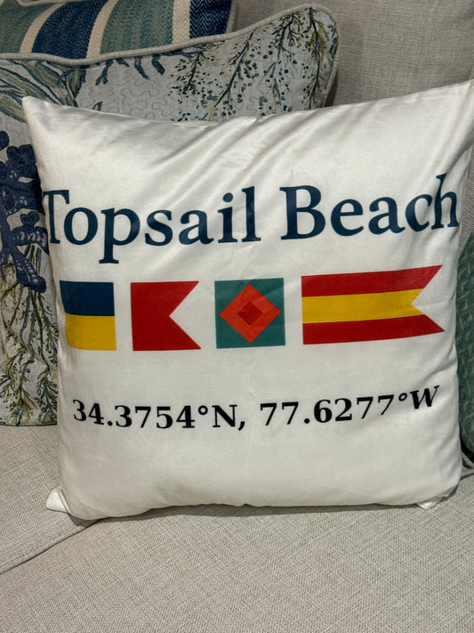 Topsail Beach Nautical Flags Coordinates Pillow