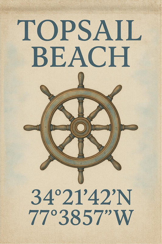 Topsail Beach Ship’s Wheel Coordinates Garden Flag