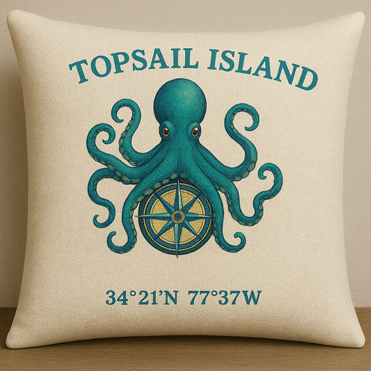 Topsail Island Octopus Coordinates Pillow