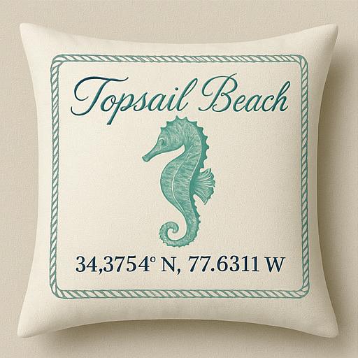 Topsail Beach Seahorse Coordinates Pillow
