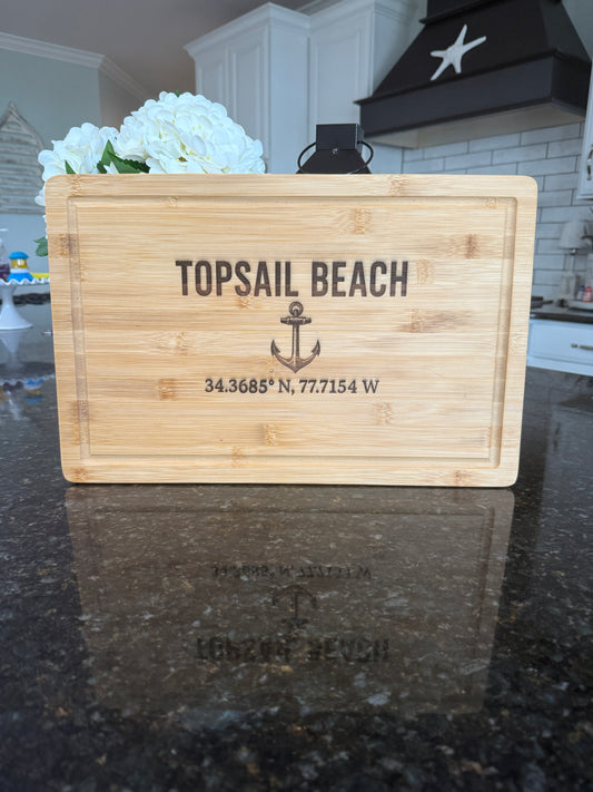 Topsail Beach Anchor Coordinates Cutting Board – Bamboo