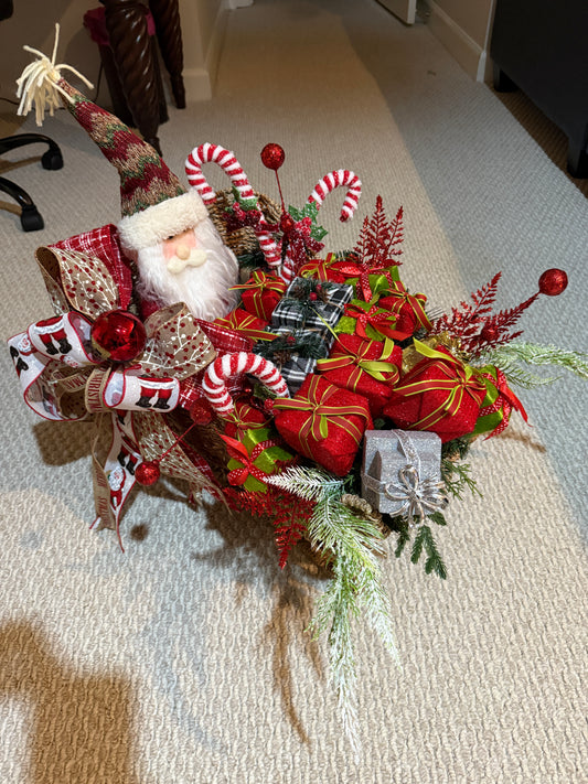 Santa’s Sleigh Christmas Arrangement with Gifts and Candy Canes